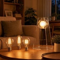 Oáza večerného svetla: 1x vintage LED + 1x stmievateľná LED + 1x sklenená stolná lampa 1