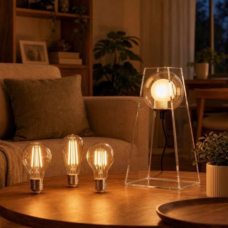 Oáza večerného svetla: 1x vintage LED + 1x stmievateľná LED + 1x sklenená stolná lampa