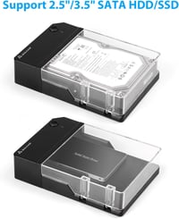 Salcar USB 3.0 külső merevlemez ház 2,5" és 3,5" SATA SSD és HDD-hez, tápegységgel 3