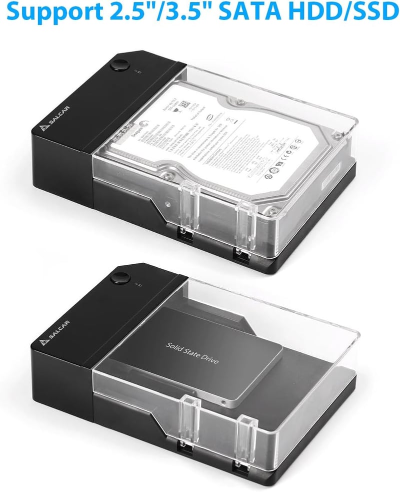 Salcar USB 3.0 külső merevlemez ház 2,5" és 3,5" SATA SSD és HDD-hez, tápegységgel