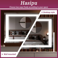 Hasipu LED Sminktükör Világítással, 55x45 cm, 10x Nagyítással, USB Töltőporttal, 3 Színhőmérséklettel, Érintésvezérléssel, Alumínium Keret,  4