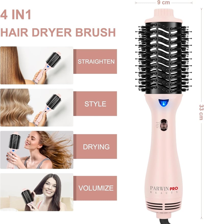 PARWIN PRO BEAUTY 4 az 1-ben Ionos Hajformázó Körkefe, 1000W, Rózsaszín