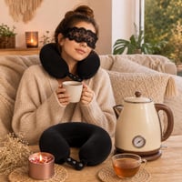Set za opuštanje i putovanja: jastuk + maska za spavanje + svijeća + retro kuhalo 1