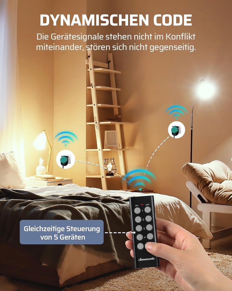 DEWENWILS IP44 Kültéri Távirányítós Konnektor Szett, 5db, 30m Hatótáv