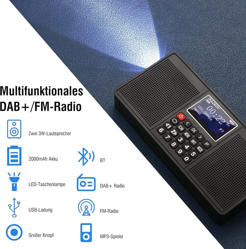 Raddy RD33 hordozható DAB/DAB+ digitális rádió, MP3 lejátszóval és Bluetooth-szal
