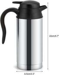 MAGT 12V 750ml Autós Vízforraló Bögre - Rozsdamentes Acél Utazó Termosz Kávéhoz, Teához - Automata Kikapcsolás, Jelzőfény, Ezüst 7