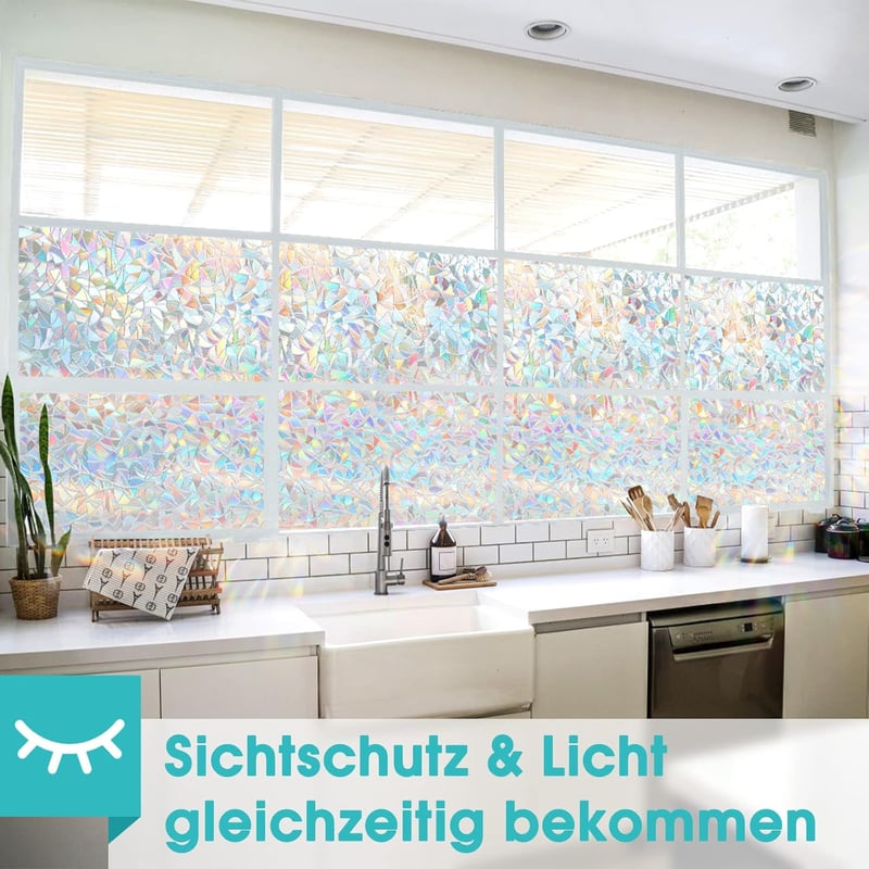 DOWELL Öntapadós Szivárvány Ablakfólia 90x300cm - Fényáteresztő Üvegmatrica Napfénytörő Hatással