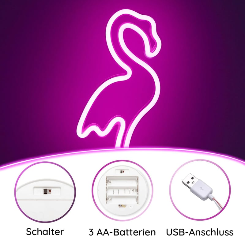 NELUX Kaktusz és Flamingó LED Neon Fali Dekoráció Szett - USB/Elemes Működés, Szobadísz, Gamer Szoba, Bár Világítás, 2 db