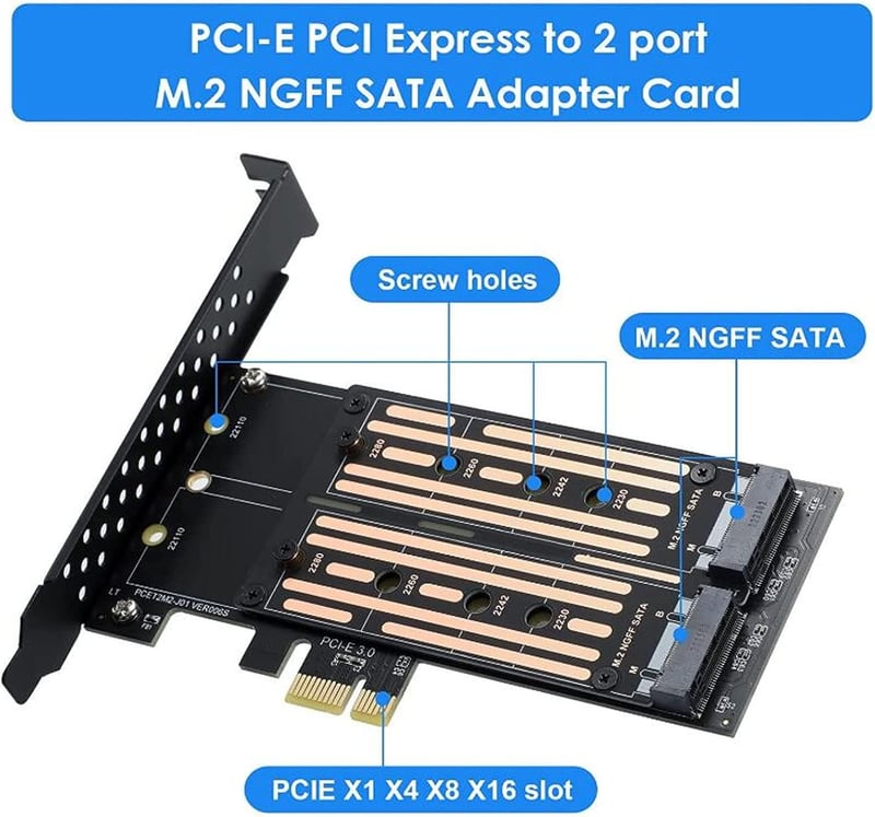 VBESTLIFE Dual M.2 NVMe SSD PCIE Adapter - 6Gbps Átalakító Kártya M2 SATA SSD-hez, Többféle Mérethez (22110/2280/2260/2242/2230), Windows/Li
