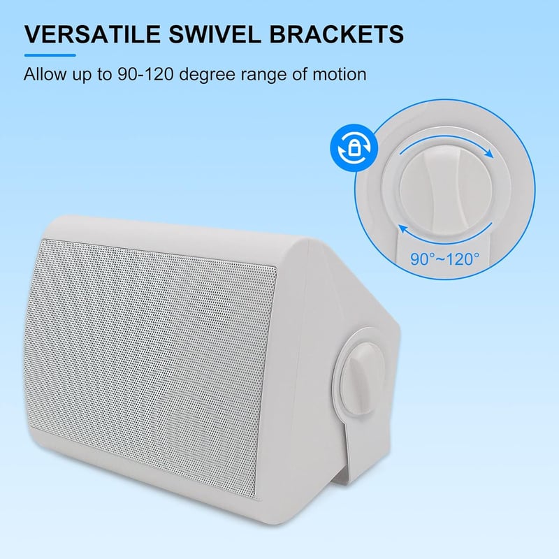 Herdio 5.25" Bluetooth Vízálló Kültéri Hangszóró - 200W Teljesítmény, Beltéri-Kültéri Használatra, Fali Konzollal, Fehér