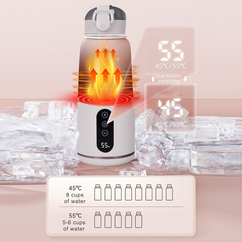 Hoapin hordozható cumisüveg-melegítő, 5200 mAh akkumulátor, 37-55°C, 300ml, fehér