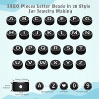 FZIIVQU 1450 db-os fekete betű- és számgyöngy készlet karkötőkészítéshez 3