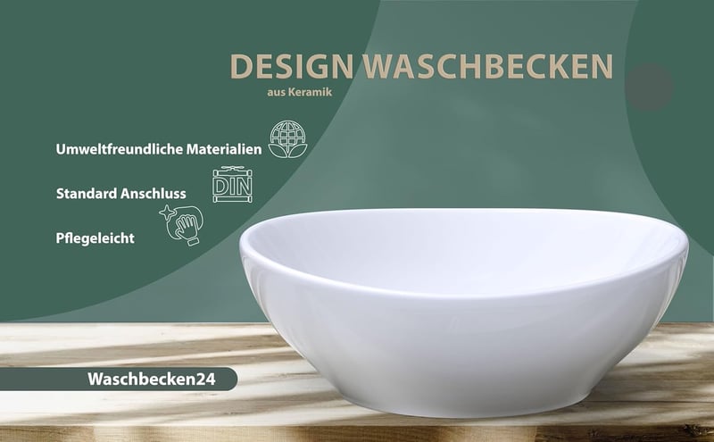 waschbecken24 Ovális Mini Mosdó Lótuszhatással, Fehér (41x33x14cm)
