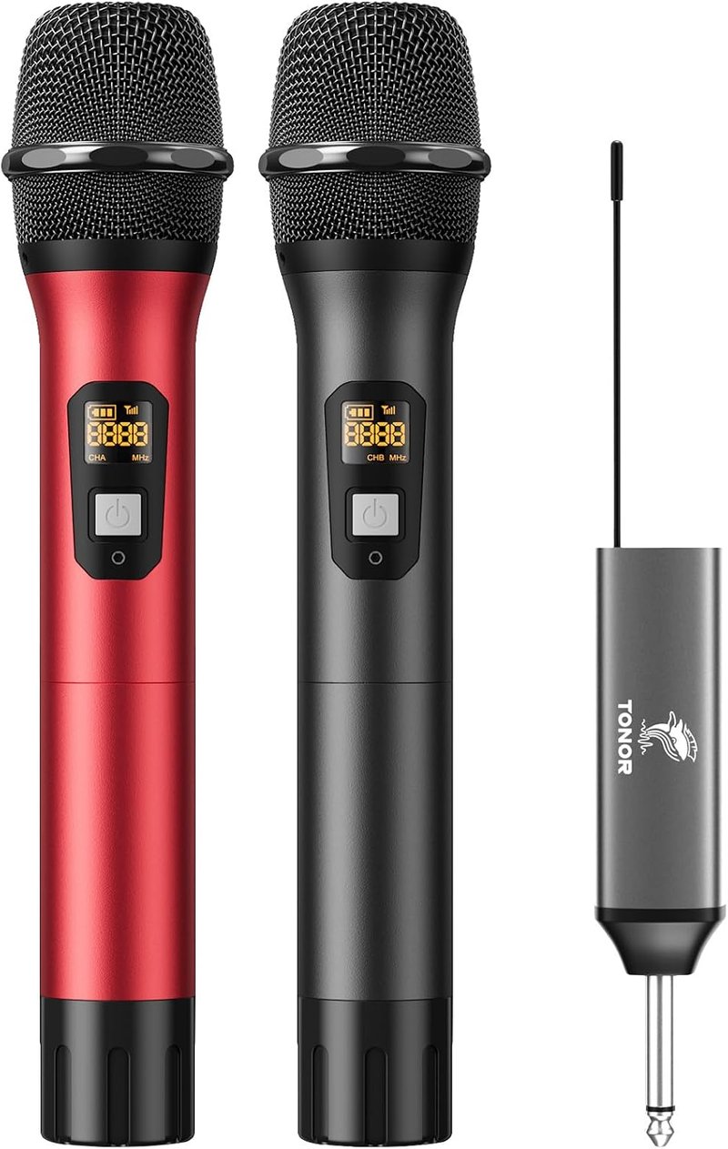 TONOR TW630 Vezeték Nélküli Mikrofon Szett - Dupla UHF Fém Mikrofon Tölthető Vevővel, 60m Hatótáv, Karaoke, Rendezvény, DJ 