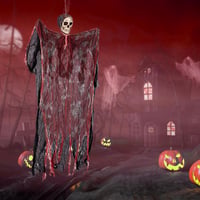 Yaixu Halloween Csontváz Dekoráció Szett - Függő Koponya Pókokkal és Pókhálóval - Kültéri/Beltéri Horror Dekor Kísértetházhoz, Partikhoz 6
