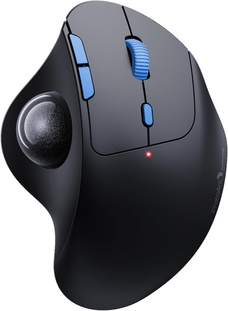 ProtoArc EM04 ergonomikus, újratölthető Bluetooth trackball egér - szürke golyó, kék gomb