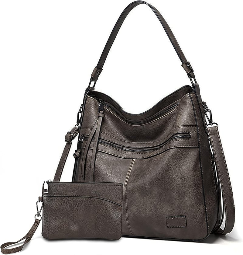 Gladdon nagy kapacitású szürke bőr női válltáska - Elegáns shopper táska több rekesszel