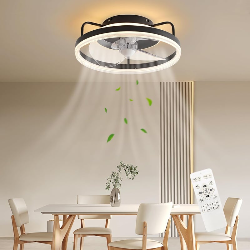 Baerolc 40 cm-es Mennyezeti Ventilátor LED Világítással - Szabályozható Fényerő, 6 Sebességfokozat, Fekete Dizájn Hálószobába, Konyhába, Étk