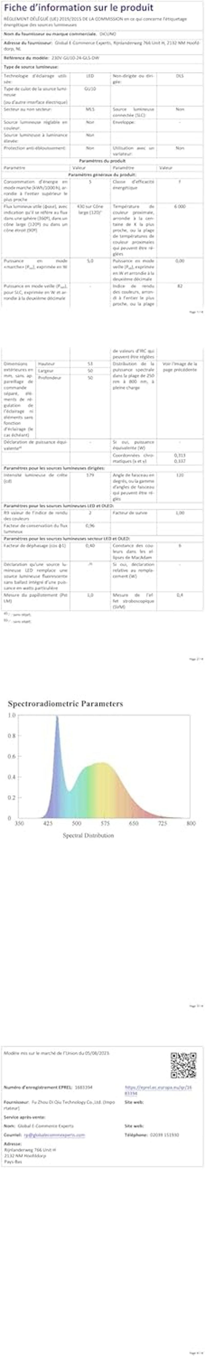 DiCUNO GU10 LED Izzó 5W - Hideg Fehér 6000K, 430lm, 120° Szórási Szög, 50W Halogén Helyettesítő, Energiatakarékos MR16 Spotlámpa, Beltéri Ha