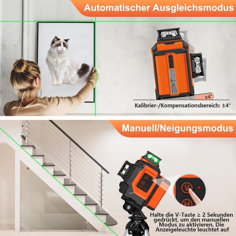 TakamineTech Zöld Keresztvonalas Lézer - 3x360° Önszintező Lézeres Szintező 12 Vonallal, Építkezéshez, 5200 mAh Akkumulátor, Távirányítóval,