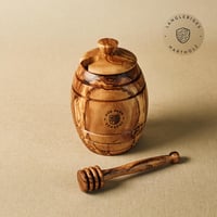 EAT42 Olívaifa Méztartó Edény Mézkanállal, 12 cm Magas Kerek Üvegtartály, Csavaros Tetővel, Kézzel Mosható, Környezetbarát 5