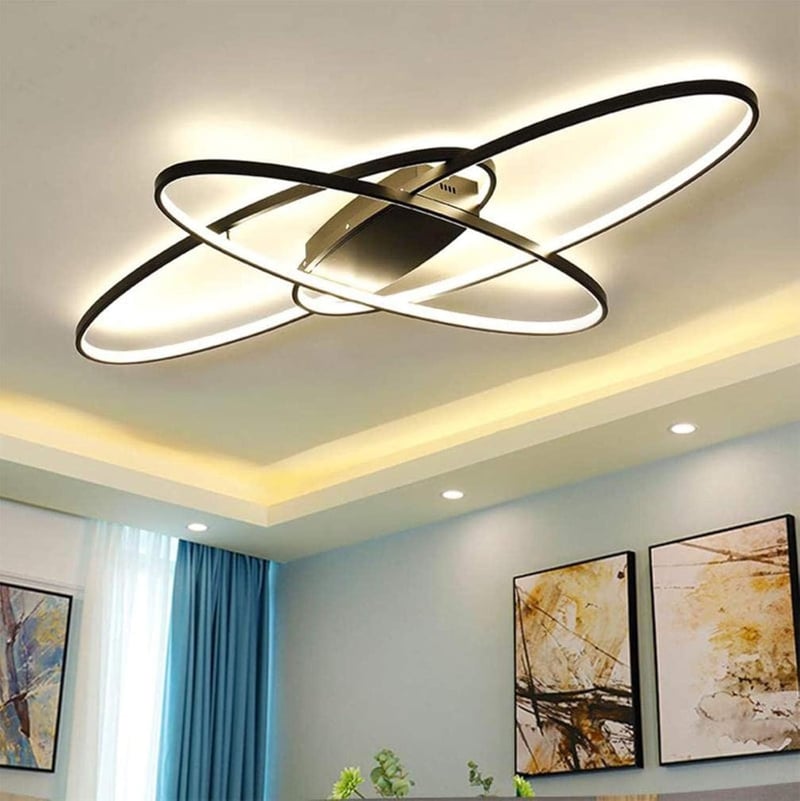 minifair Ovális LED Mennyezeti Lámpa - Fekete Távirányítós Dimmelhető Csillár 48W 4300lm Nappali, Hálószoba, Étkező és Konyha Világításhoz