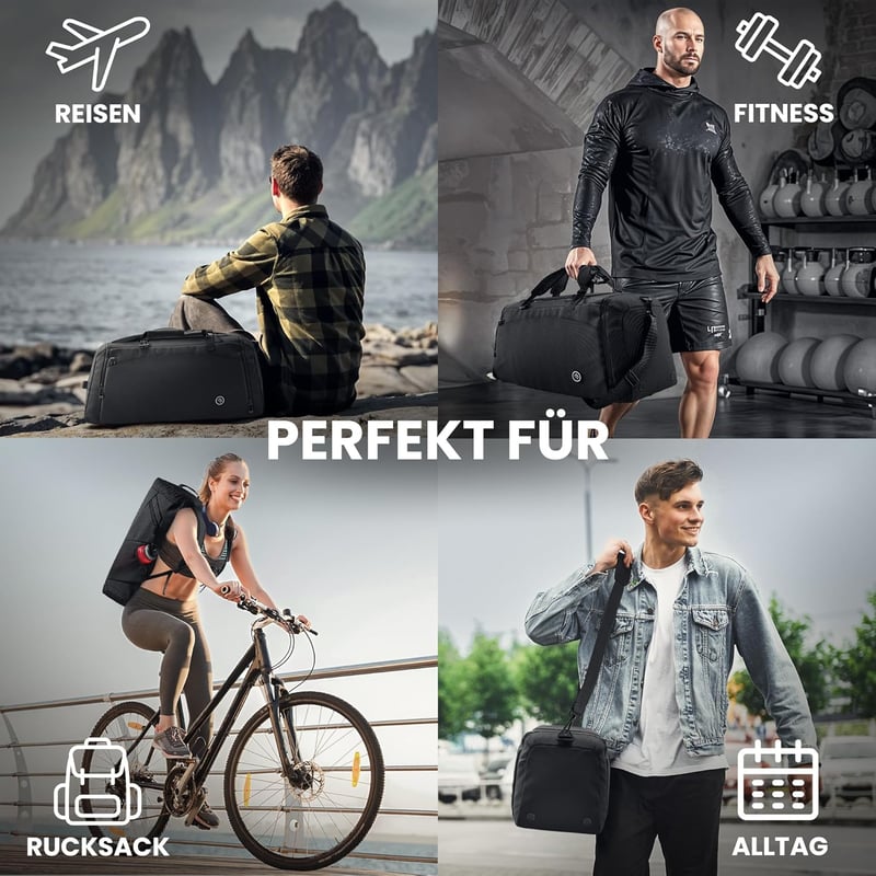 PUMA 60L Multifunkciós Sporttáska Cipőtartóval és Hátizsákkal - Fekete