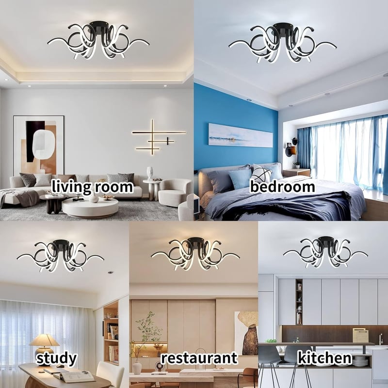 minifair Fekete LED Mennyezeti Lámpa 70cm - Távirányítós, Dimmelhető, 6 Fényforrás, 6000 Lumen, 3000K-6000K, Modern Világítás Nappaliba, Kon