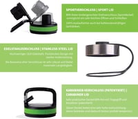 hydro2go X-AlpsBottle 1L Rozsdamentes Acél Vákuumszigetelt Termosz 3 Kupakkal 3