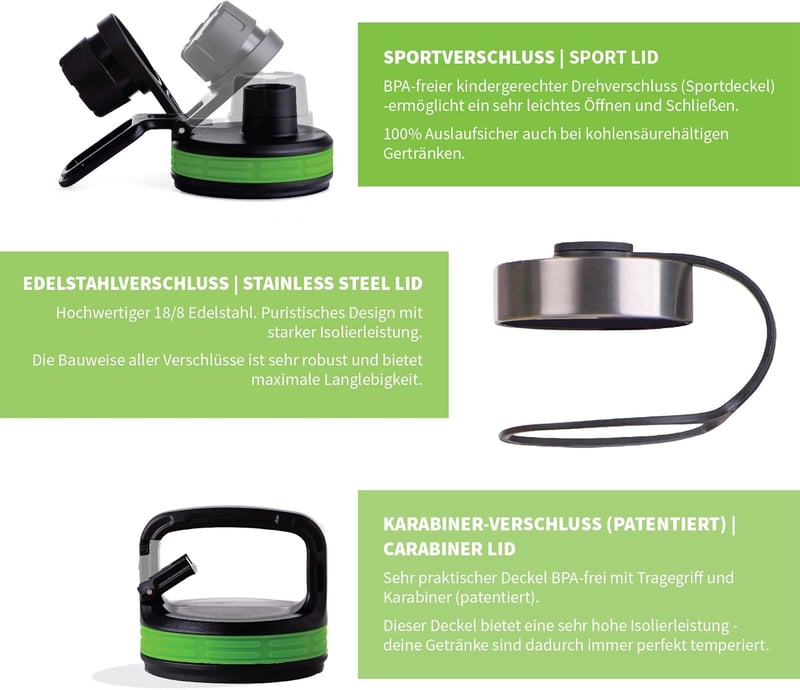 hydro2go X-AlpsBottle 1L Rozsdamentes Acél Vákuumszigetelt Termosz 3 Kupakkal