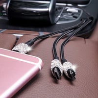 Rózsaszín Autós Bling Szett: USB Adapter, Kábel, Telefontartó és Dekoráció (5 db) 6