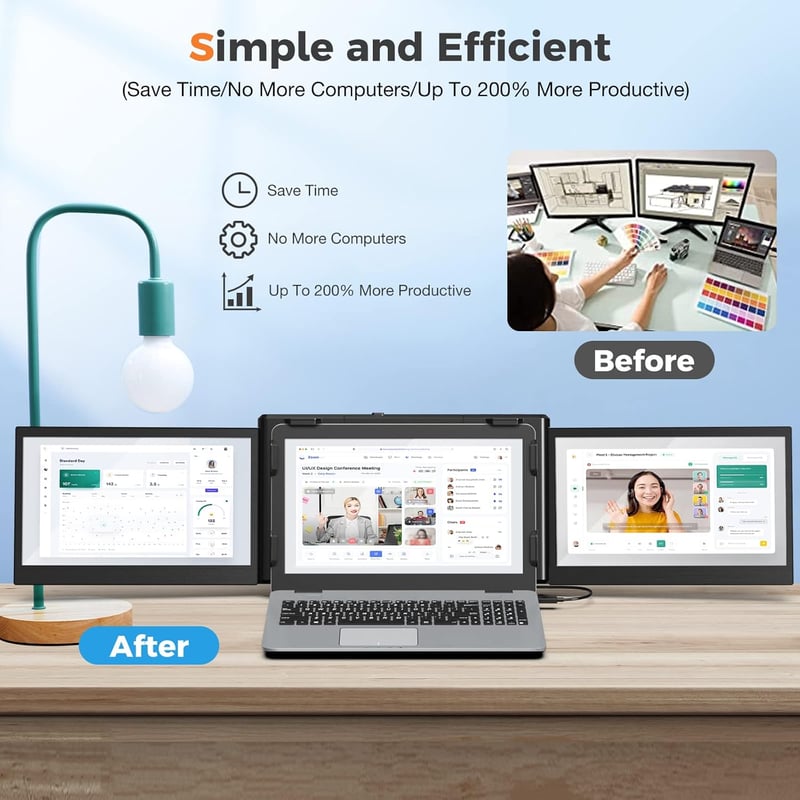 SMISEACOW 12" FHD IPS Hordozható Monitor Laptophoz, Telefonhoz és Játékkonzolokhoz