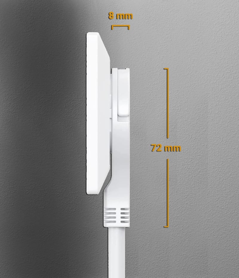 MutecPower 3 méteres lapos csatlakozós hosszabbító kábel, 90° fokos Schuko dugóval, földelt, 250V 16A, IP20 - fehér