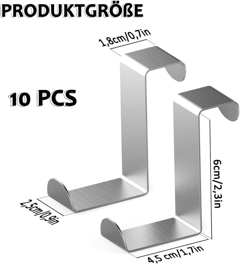ACONDE 10 db-os Rozsdamentes Acél Z-alakú Ajtóakasztó Szett - Fúrás Nélküli Szekrényakasztók Konyhába, Fürdőbe, 45 mm, Ezüst