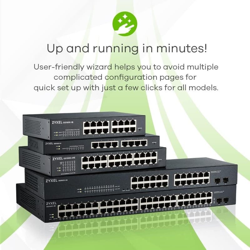 Zyxel GS1900-24 Smart Managed 24-portos Gigabit Switch - Rack Mountolható, Ventilátor Nélküli, VLAN, IGMP, QoS Támogatással