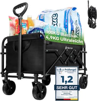 HIKENTURE Összecsukható Kézikocsi 65L - Strapabíró Strand és Kemping Szállító - Black 1