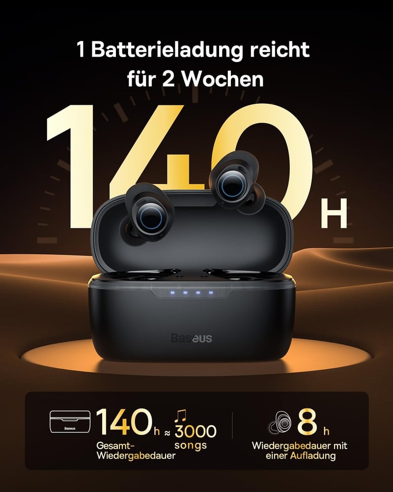Baseus Bluetooth fülhallgató 48dB ANC, 140 óra üzemidő, IPX6 vízálló, 4 mikrofon