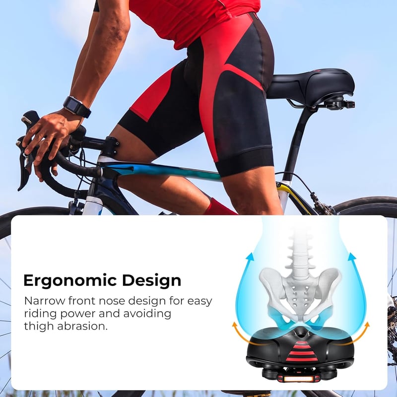 YOUNGDO Ergonomikus Kerékpár Nyereg - Légáteresztő, Dupla Rugós, Levehető Hátsó Lámpa, Vízálló, 100kg Teherbírás, Hegyi és Városi Biciklihez