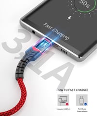 JSAUX piros fonott USB-C gyorstöltő kábel szett, 1m + 2m - Újracsomagolt 2