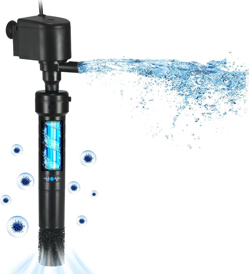 Coospider UV Szűrős Akvárium Szivattyú 150-380L Halakhoz - 5W Algaölő UV Tisztító, 1200L/h Vízpumpa Oxigénellátással Trópusi és Hidegvízi Ha