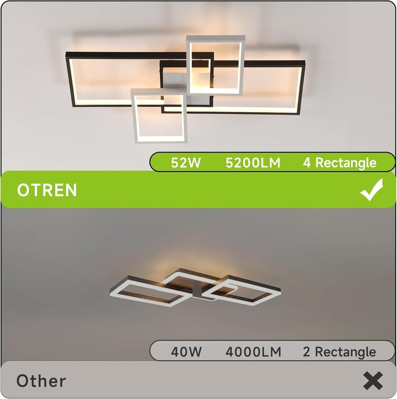 OTREN LED Mennyezeti Lámpa 65 cm, Fényerőszabályozható, Memória Funkcióval és Távirányítóval - Nappali, Étkező, Konyha, Iroda Világítás 52W