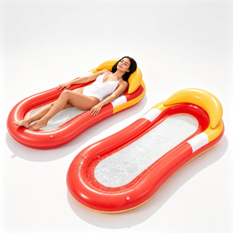 Hamac gonflabil de apă yeeplo cu plasă 160x90 cm, 2 bucăți șezlong tip lounge — piesă roșu-galbenă în stare uzată (stare: vezi a 2-a poză)