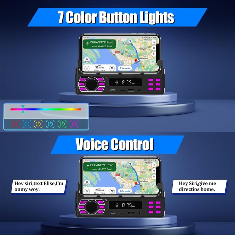 Bluetooth-os 1 DIN autórádió - MP3, USB, FM, telefontartóval és távirányítóval