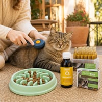 Anti-Hairball paket za mačke: pasta + četka + 30x probiotik + zdjelica 1