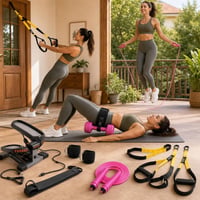 Pachet Crossfit: centură hip thrust + coardă sărit + chingi TRX + 2 benzi gleznă + mini stepper 1