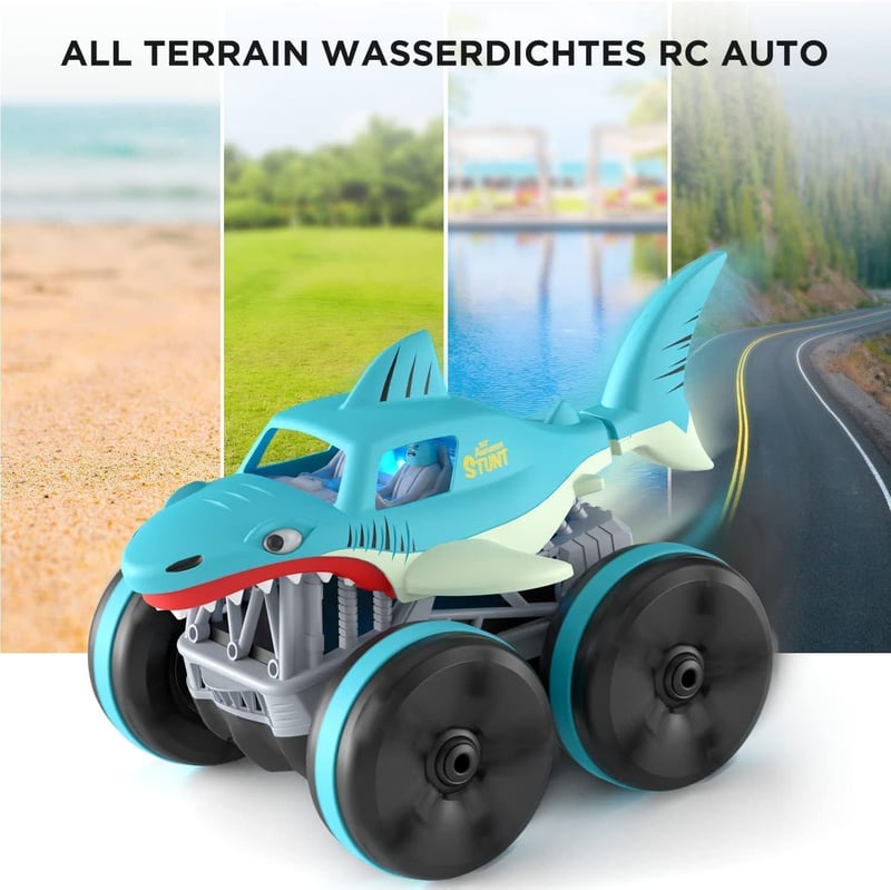 iFOLLOWER 360°-os Cápa Formájú RC Autó - Kétéltű Stunt Jármű LED Fénnyel, 4WD