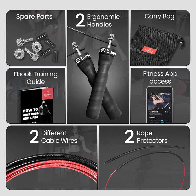 Profi Speed Rope ugrálókötél állítható acélkábellel és edzés e-könyvvel