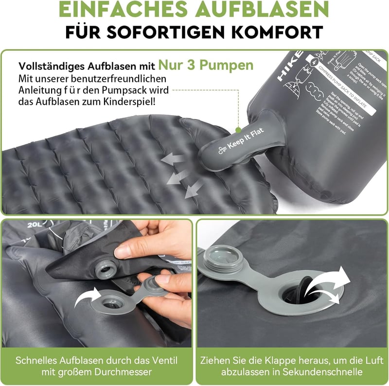 HIKENTURE Ultrakönnyű Kempingmatrac 6.2 R-Értékkel - 8 cm Vastag Felfújható Matrac Túrázáshoz, 4 Évszakos Használatra, Kis Csomagméret