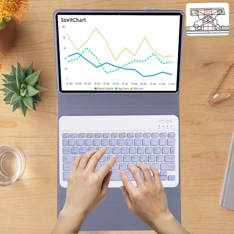 Xiaomi Redmi Pad SE 2023 QWERTZ billentyűzetes tok, lila, levehető mágneses