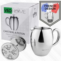 VeoHome Duplafalú Francia Kávéprés - Törhetetlen, 0,75L, Melegen Tartó 6